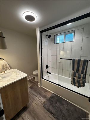 Bathroom, Glass Shower, Interior, Wood Texture Flooring