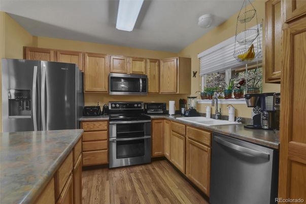 Interior, Kitchen, Stainless Steel Appliances, Wood Texture Flooring