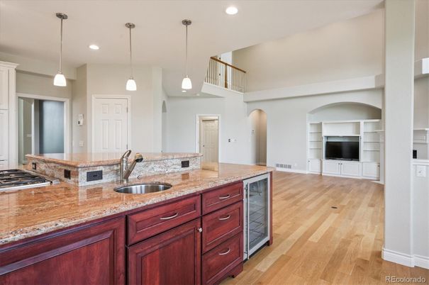 Interior, Kitchen, Pendant Lights, Recessed Lighting, Wood Texture Flooring
