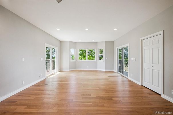 Empty room, Fireplace, Interior, Recessed Lighting, Wood Texture Flooring