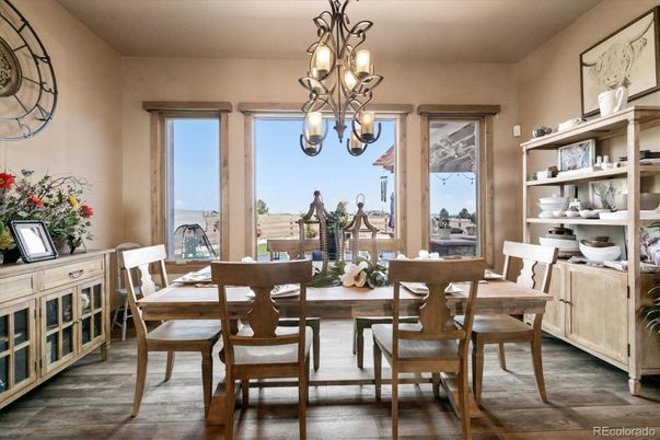Chandelier, Dining room, Interior, Wood Texture Flooring