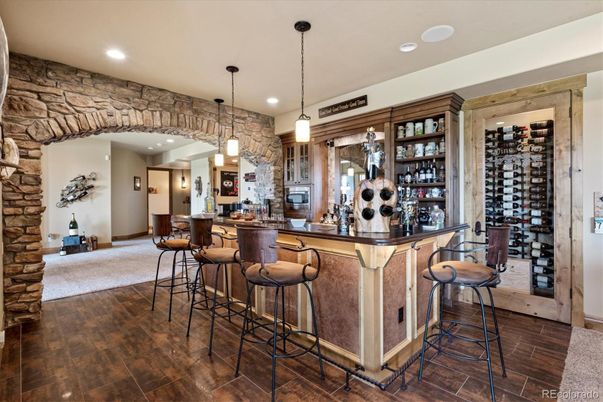 Interior, Pendant Lights, Recessed Lighting, Stone Walls, Wood Texture Flooring
