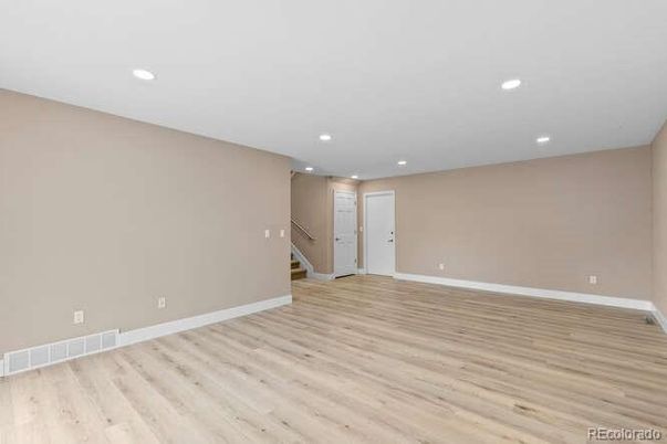 Empty room, Interior, Recessed Lighting, Wood Texture Flooring