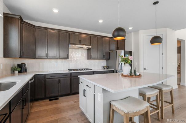 Interior, Kitchen, Pendant Lights, Recessed Lighting, Wood Texture Flooring