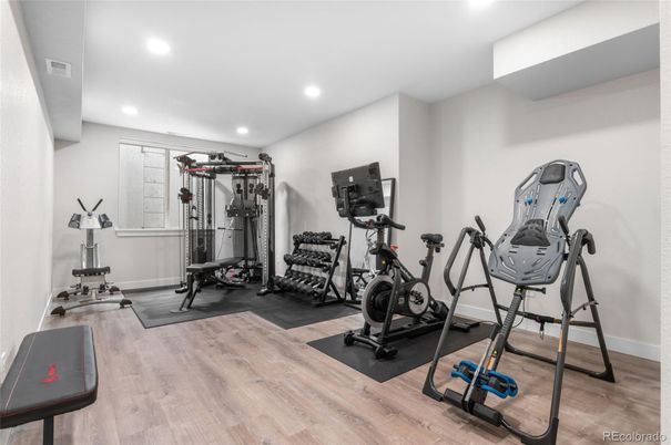 Fitness Equipment, Interior, Recessed Lighting, Wood Texture Flooring