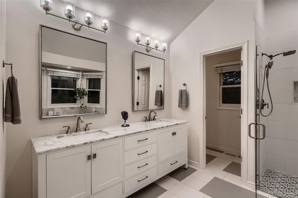 Bathroom, Dual Sink Vanities, Glass Shower, Interior