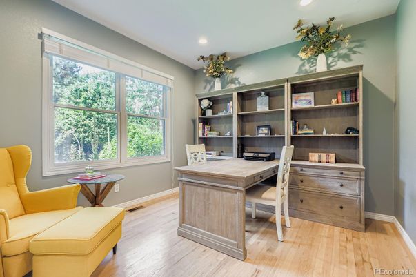 Home Office, Interior, Recessed Lighting, Wood Texture Flooring