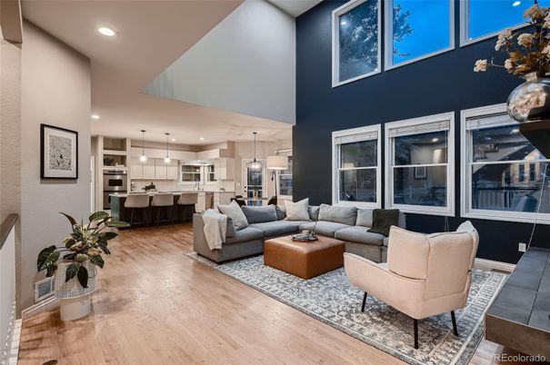 Dining room, Interior, Kitchen, Living room, Pendant Lights, Recessed Lighting, Stainless Steel Appliances, Wood Texture Flooring
