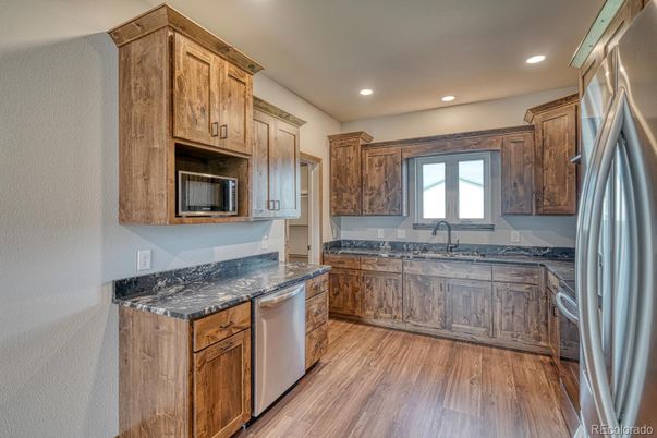 Interior, Kitchen, Recessed Lighting, Wood Texture Flooring