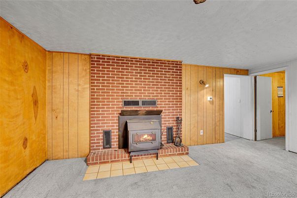 Empty room, Fireplace, Interior, Stone Walls, Wooden Walls