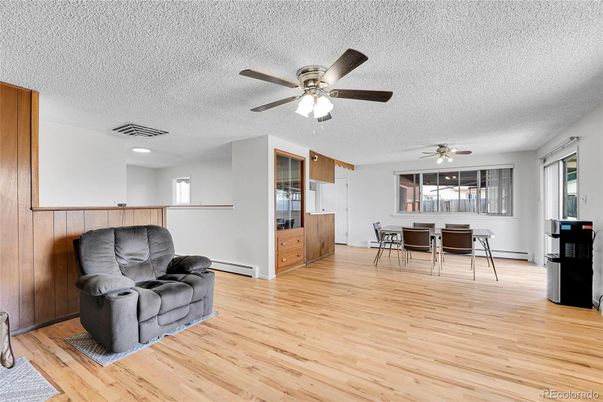 Dining room, Interior, Recessed Lighting, Wood Texture Flooring