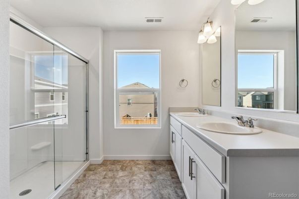 Bathroom, Dual Sink Vanities, Glass Shower, Interior