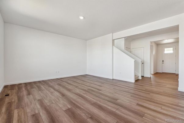 Empty room, Interior, Recessed Lighting, Wood Texture Flooring