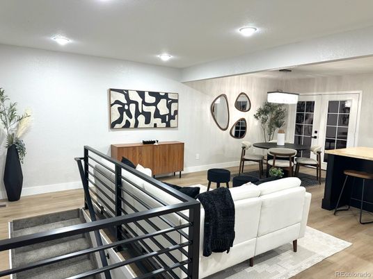 Dining room, Interior, Recessed Lighting, Wood Texture Flooring