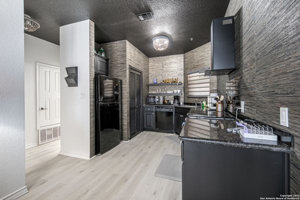 Interior, Kitchen, Stone Walls, Wood Texture Flooring