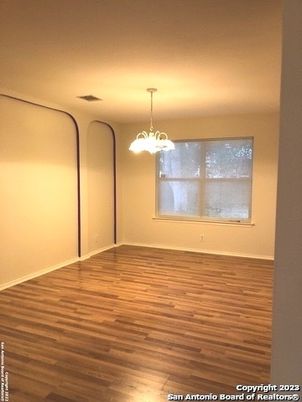 Chandelier, Empty room, Interior, Pendant Lights, Wood Texture Flooring