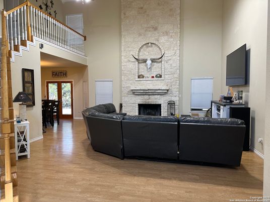 Fireplace, Interior, Living room, Stone Walls, Wood Texture Flooring