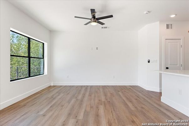 Empty room, Interior, Recessed Lighting, Wood Texture Flooring