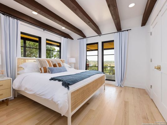 Bedroom, Interior, Recessed Lighting, Wooden Beams, Wood Texture Flooring