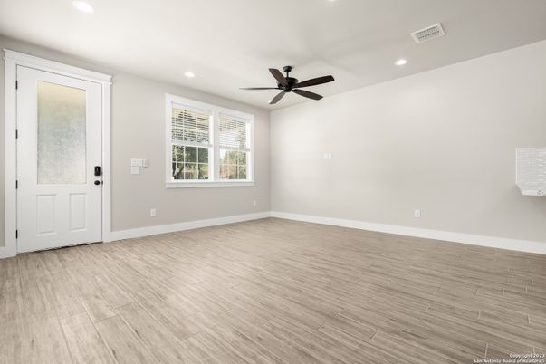 Empty room, Interior, Recessed Lighting, Wood Texture Flooring