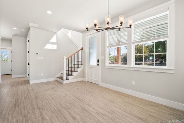 Empty room, Interior, Pendant Lights, Recessed Lighting, Wood Texture Flooring
