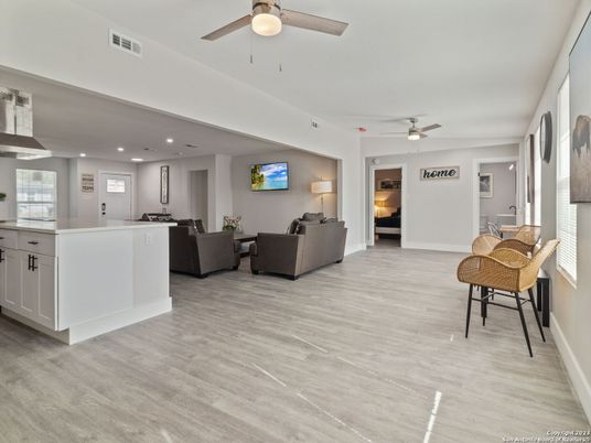 Interior, Kitchen, Living room, Recessed Lighting, Wood Texture Flooring