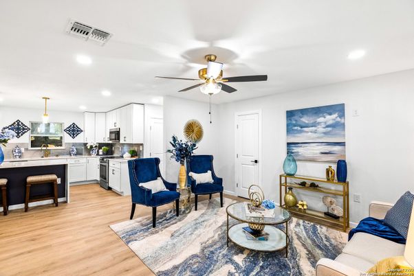 Interior, Kitchen, Living room, Recessed Lighting, Stainless Steel Appliances, Wood Texture Flooring