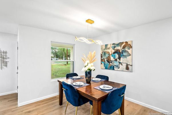 Dining room, Interior, Pendant Lights, Wood Texture Flooring