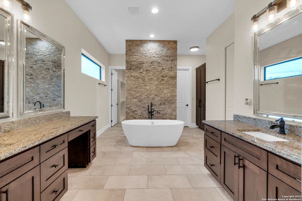 Bathroom, Dual Sink Vanities, Free Standing Baths, Interior, Recessed Lighting