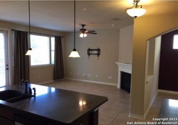 Empty room, Fireplace, Interior, Kitchen, Pendant Lights