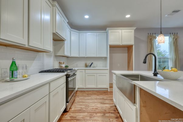 Interior, Kitchen, Pendant Lights, Recessed Lighting, Wood Texture Flooring