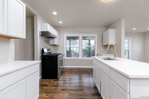 Interior, Kitchen, Recessed Lighting, Wood Texture Flooring