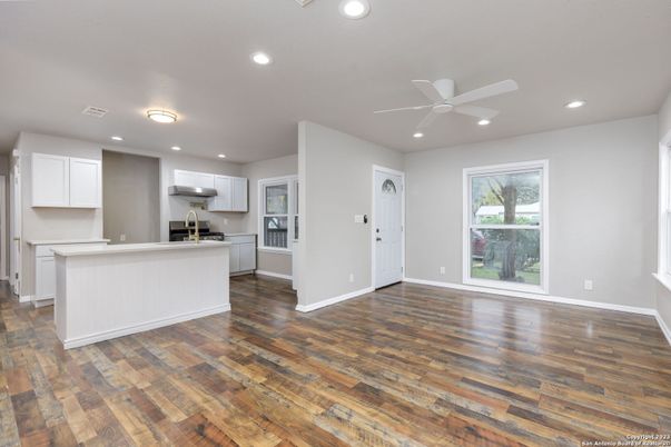 Interior, Kitchen, Recessed Lighting, Wood Texture Flooring