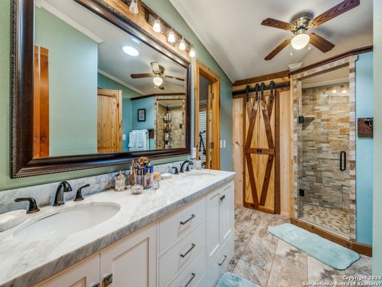 Bathroom, Dual Sink Vanities, Glass Shower, Interior, Recessed Lighting
