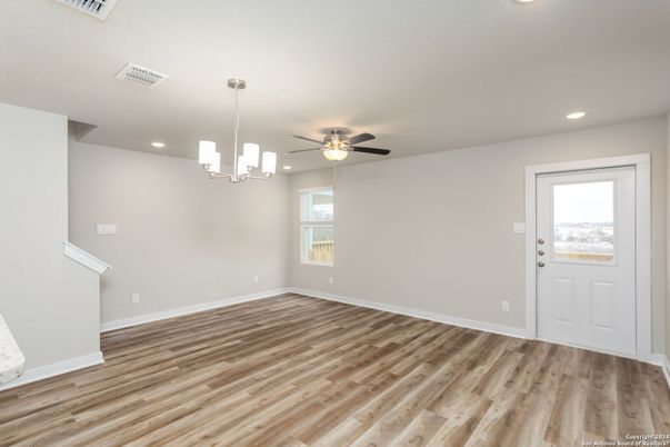 Empty room, Interior, Pendant Lights, Recessed Lighting, Wood Texture Flooring
