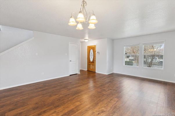 Chandelier, Empty room, Interior, Wood Texture Flooring