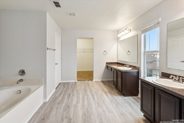 Bathroom, Dual Sink Vanities, Interior, Wood Texture Flooring