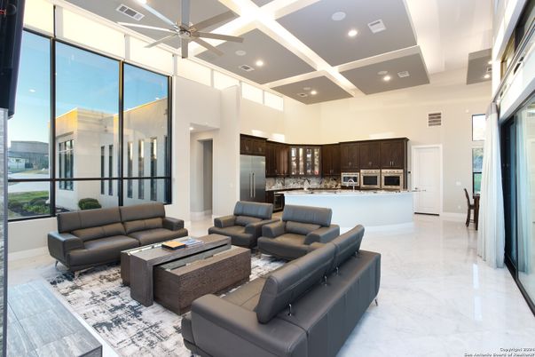 Interior, Kitchen, Living room, Marble, Recessed Lighting, Stainless Steel Appliances