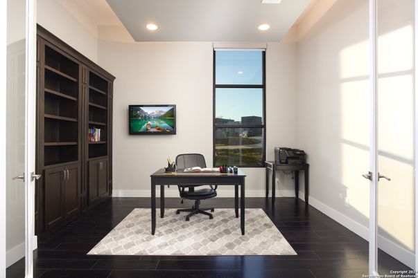 Home Office, Interior, Recessed Lighting, Wood Texture Flooring