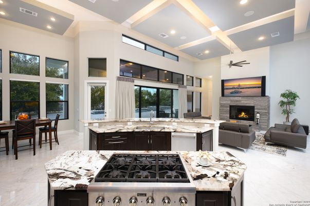Dining room, Fireplace, Interior, Kitchen, Living room, Recessed Lighting