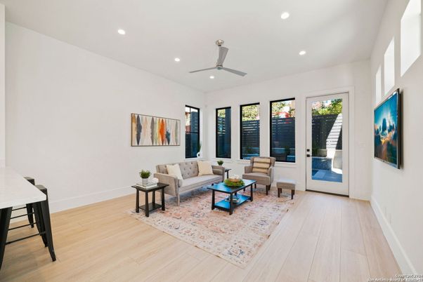 Interior, Living room, Recessed Lighting, Wood Texture Flooring