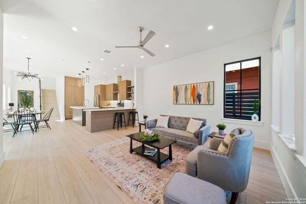 Dining room, Interior, Kitchen, Living room, Pendant Lights, Recessed Lighting, Wood Texture Flooring