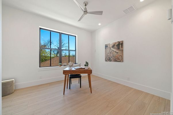 Home Office, Interior, Recessed Lighting, Water, Wood Texture Flooring