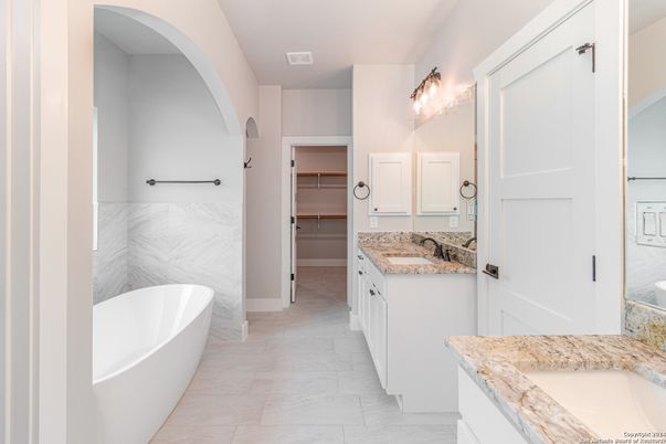 Bathroom, Dual Sink Vanities, Free Standing Baths, Interior, Marble
