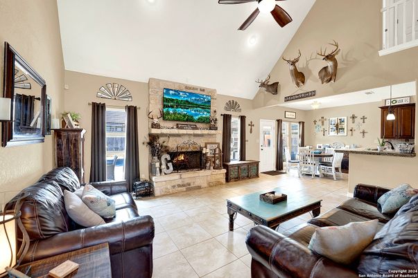 Dining room, Fireplace, Interior, Living room, Pendant Lights, Recessed Lighting