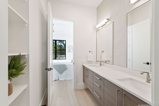 Bathroom, Bedroom, Dual Sink Vanities, Interior, Wood Texture Flooring