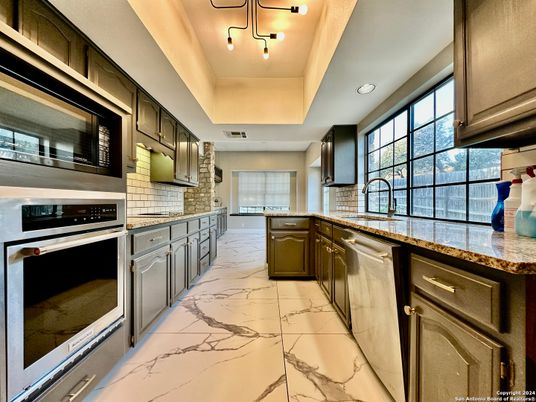 Interior, Kitchen, Marble, Recessed Lighting, Stainless Steel Appliances