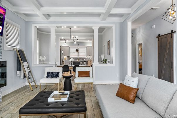 Interior, Kitchen, Pendant Lights, Wood Texture Flooring