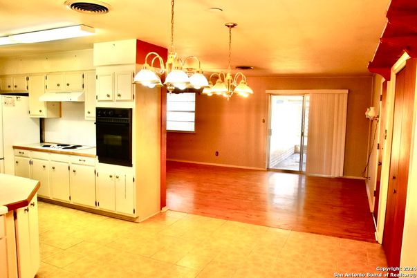 Chandelier, Interior, Kitchen, Pendant Lights, Wood Texture Flooring