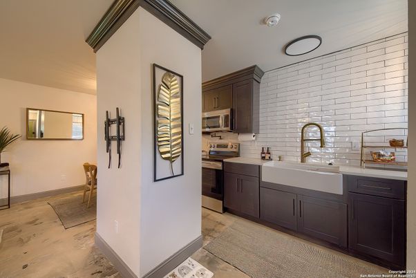 Interior, Kitchen, Stone Walls, Wood Texture Flooring